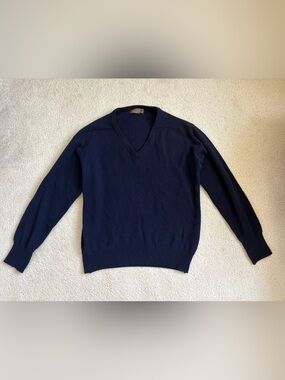 Vintage Thane navy blue 100% 2-ply Scottish cashmere sweater sz XL grandpacore